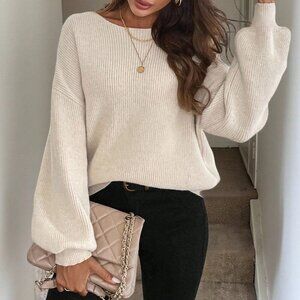 Apricot Women's Casual Bow-Knot Crew Neck Long Sleeve Sweater